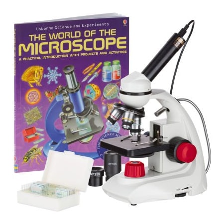 United Scope. AmScope 40X-1000X Dual LED Portable Compound Microscope with Camera, Slides & Book M170C-R-PB10-WM-E